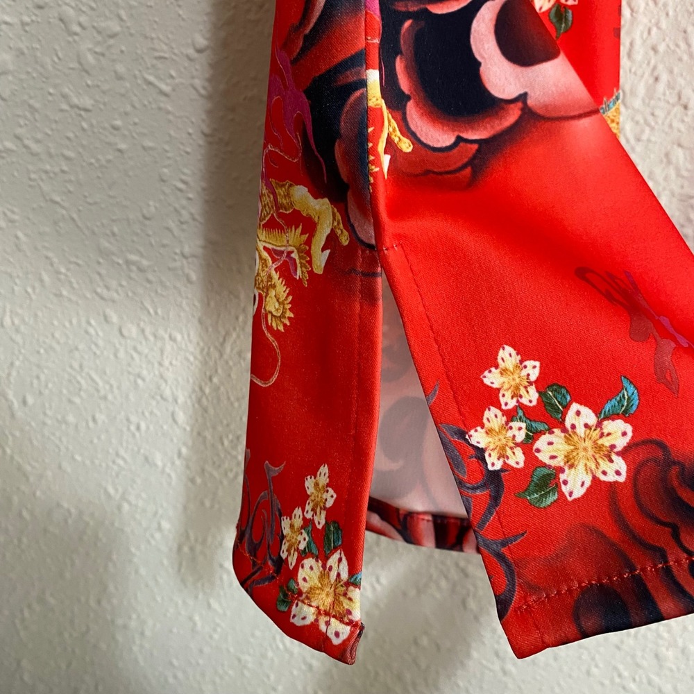 Vintage Octavia Oscar De La Renta Red Dragon Print Flare Leg Pants Women's L 33 - Picture 5 of 10